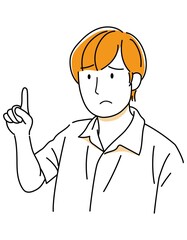 男の子08_03（手描き・上半身・困った顔で人差し指を立てる男性）
