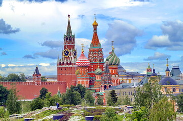Beautiful panorama of the Moscow Kremlin and St. Basil's Cathedral
