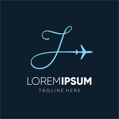 Letter Handwriten J Initial Jet Plane Logo Design Vector Icon Emblem Illustration Graphic 