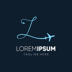 Letter Handwriten L Initial Jet Plane Logo Design Vector Icon Emblem Illustration Graphic 