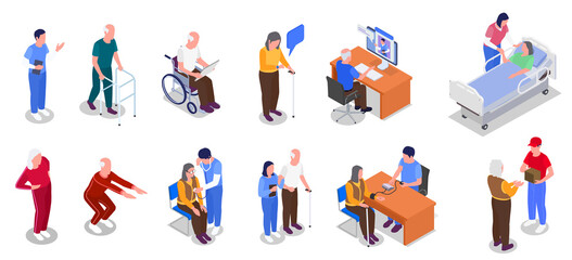 Elderly People Healthcare Isometric