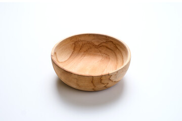 Empty wooden bowl on white background