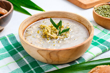Javanese dessert porridge of mung beans with coconut milk.