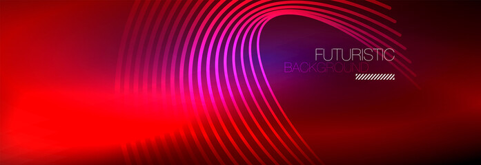 Dark abstract background with glowing neon circles. Trendy layout template for business or technology presentation, internet poster or web brochure cover, wallpaper