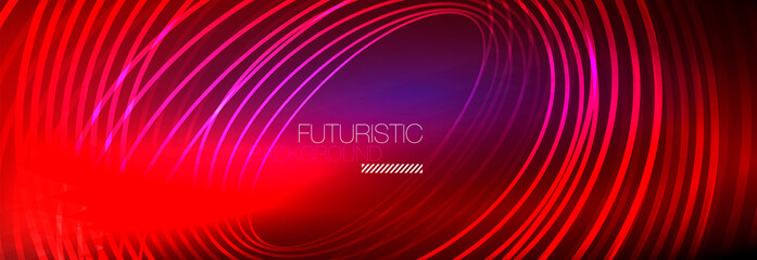 Dark abstract background with glowing neon circles. Trendy layout template for business or technology presentation, internet poster or web brochure cover, wallpaper