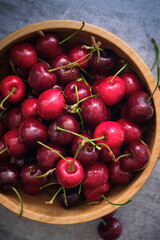 ripe cherries on a dark background