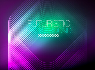 Obraz premium Neon color square shape lines abstract background. Shiny magic energy and motion concept, vector abstract wallpaper background