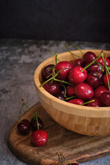 ripe cherries on a dark background