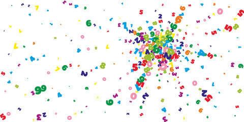 Falling bright numbers. Math study concept with flying digits. Precious back to school mathematics banner on white background. Falling numbers vector illustration.