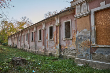 Abandoned building near Colonnade walkway in Buzias, Romania