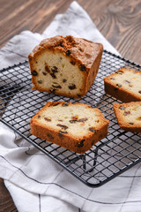 Fresh biscuit cake on the table closeup