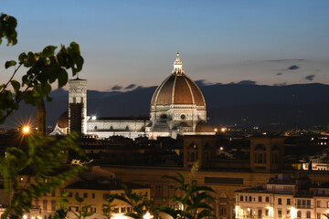 Night view of Cathedral of Santa Maria del Fiore in Florence seen from Piazzale Michelangelo. Italy