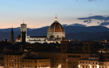 Night view of Cathedral of Santa Maria del Fiore in Florence seen from Piazzale Michelangelo. Italy