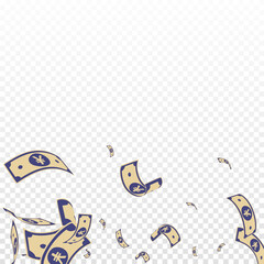 Chinese yuan notes falling. Random CNY bills on tr