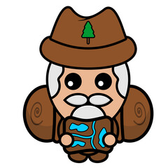 vector cartoon character of old man who loves to camp holding a camp map