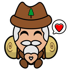 cartoon vector cute old man character who loves camping with hands forming love