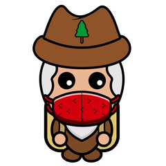 cartoon vector cute old man character who likes camping wearing mask