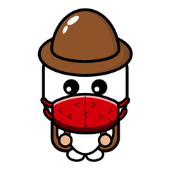 cartoon vector cute marshmallow character who likes camping wearing a mask