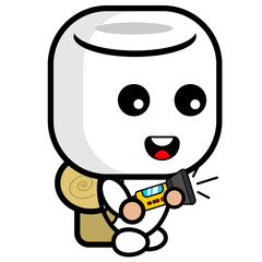 cartoon vector cute marshmallow character who likes camping holding a flashlight