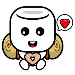 cartoon vector cute marshmallow character who likes camping with hands forming love