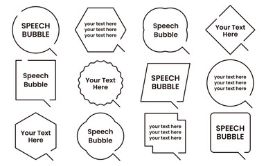 黒いラインのシンプルなふきだし　線のみ（サンプル文字入り）