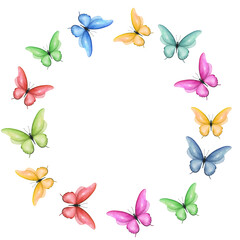 Watercolor round frame with butterflies