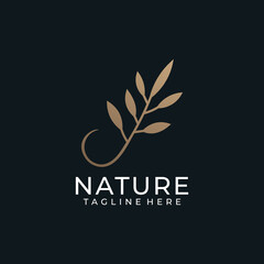 Fototapeta na wymiar Luxury nature golden leaf flower minimal logo for spa, decoration, salon, and yoga