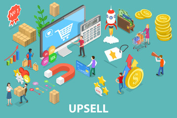 3D Isometric Flat Vector Conceptual Illustration of Upselling Sales Technique, Motivate Customers to Purchase a Higher-End Product
