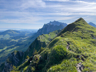 Naklejka premium Wandern auf die Lütispitz im Alpstein Schweiz