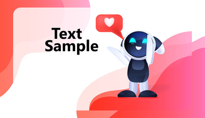Fototapeta premium cute robot cyborg with social media like icon modern robotic character artificial intelligence technology concept