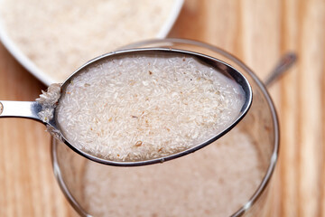 A tablespoon of hydrated psylium husk superfood, source of soluble fiber for intestinal health