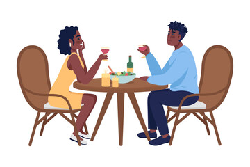 Couple on romantic dinner semi flat color vector characters. Sitting figures. Full body people on white. Home party isolated modern cartoon style illustration for graphic design and animation