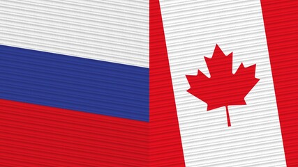 Canada and Russia Flags Together Fabric Texture Illustration Background