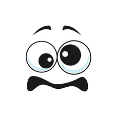 Stupid emoji with big staring eyes and curved smile isolated. Vector strange emoji with head in spinning, crazy idiot. Strange cheerful social net emoji. Emoticon with silly confused face expression