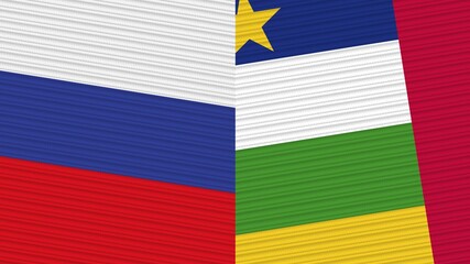 Central African Republic and Russia Flags Together Fabric Texture Illustration Background