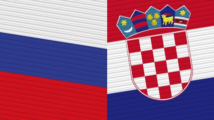 Croatia and Russia Flags Together Fabric Texture Illustration Background