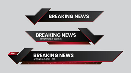 Lower third vector red futuristic design template. Set of TV banners and bars for news and sport channels, streaming and broadcasting. - obrazy, fototapety, plakaty