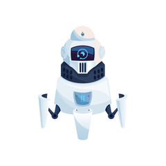 Fototapeta premium Humanoid robot isolated futuristic cyborg digital character with screen display on head. Vector modern kids toy, artificial intelligence smart automation. Virtual reality cyber modern ai machine
