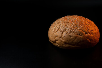 Bun, hamburger bread without ingredients. Concept for the production of fast food bread. Bakery products. Copy space