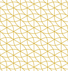 Wavy abstract curved repeat outline pattern in gold color on a white background, geometric vector illustration