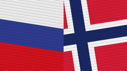 Norway and Russia Flags Together Fabric Texture Illustration Background