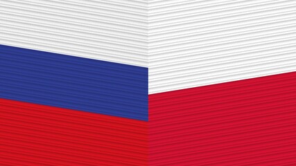 Poland and Russia Flags Together Fabric Texture Illustration Background