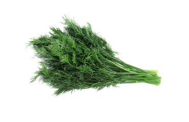 Bunch of fresh dill on white background, top view