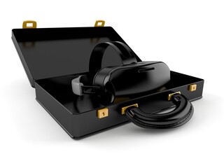 VR headset inside black briefcase