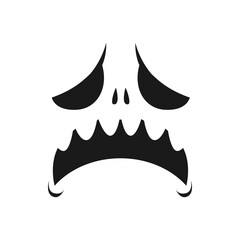 Sad monster face vector icon, scary or evil emoji with unhappy creepy eyes and yelling open mouth. Ghost, jack lantern Halloween pumpkin emotion, isolated monochrome character face