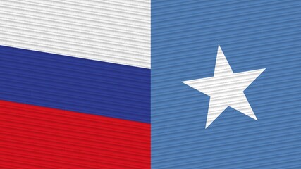 Fototapeta na wymiar Somalia and Russia Flags Together Fabric Texture Illustration Background