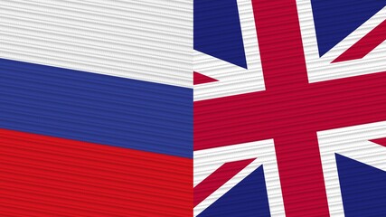 Fototapeta premium United Kingdom and Russia Flags Together Fabric Texture Illustration Background