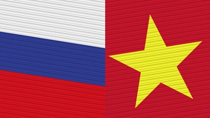 Vietnam and Russia Flags Together Fabric Texture Illustration Background