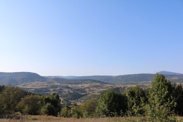 Colorfull sky on mountains.