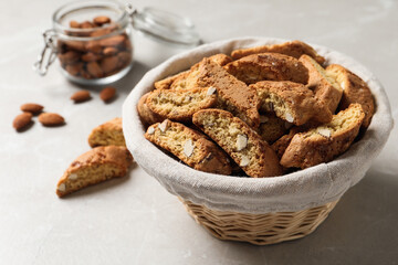 Traditional Italian almond biscuits (Cantucci) on light table